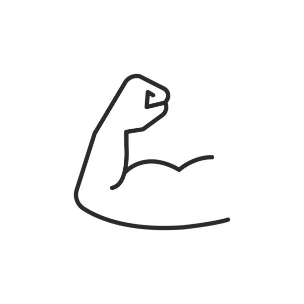 Muscle Arm Icon Muscle Arm icon. Simple Muscle Arm icon symbolizing strength, fitness, and power. Perfect for gym apps, health blogs, and workout-related social media. Vector illustration. muscle strength icon stock illustrations