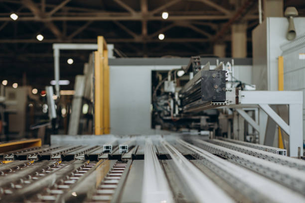 istock Conveyor belt for production a window pane. Industrial equipment. Background 2150800454