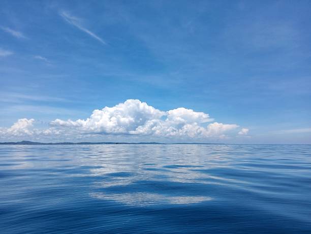 Ocean surface, blue sky and calm sea.