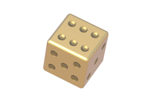 istock Golden dice isolated on white background. 3d render 2150800947