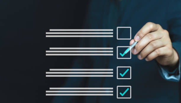 istock Checklist online and correct mark on data for Approve, Data Inspection, Feedback and online questionnaire. 2150802001
