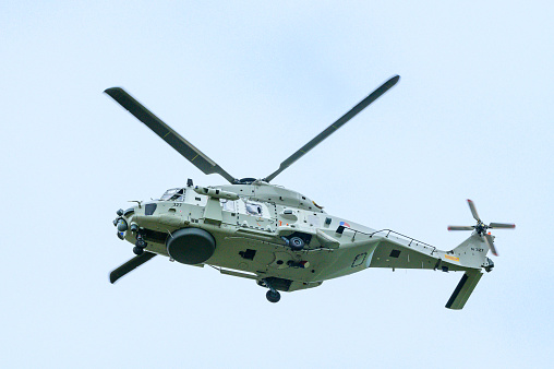 NHIndustries NH90 of the Royal Netherlands Navy flying in mid-air.