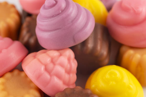 Assorted gummy jelly candies. Jelly sweets. meringue and cupcake.