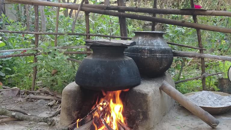 Water  pot under heat in a firewood stove
