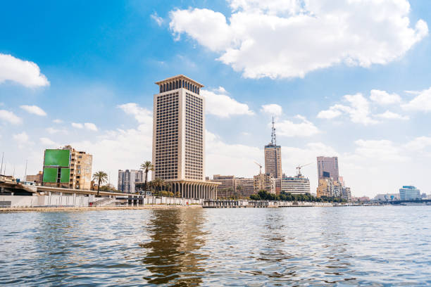 Modern buildings in Cairo on the Nile river in Egypt.