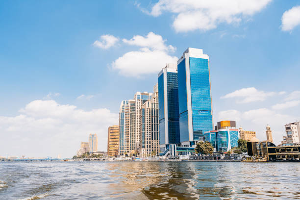 Modern buildings in Cairo on the Nile river in Egypt.