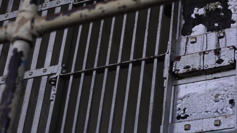 Prison Cells and Metal Bars in Alcatraz Federal Penitentiary, California USA