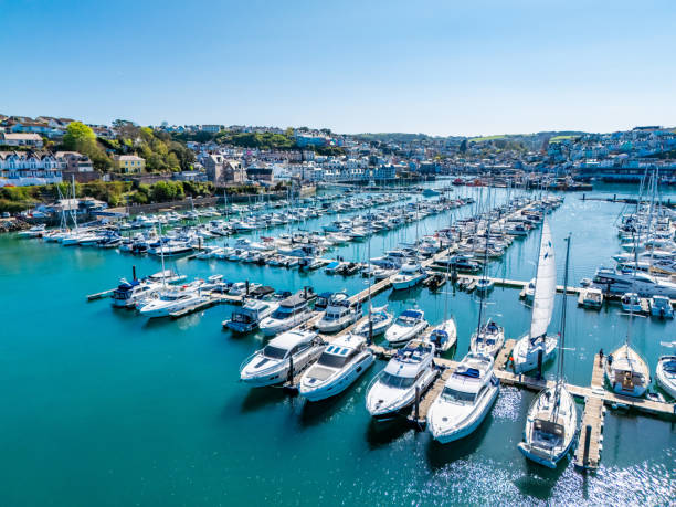 Brixham harbour England with sailing barges