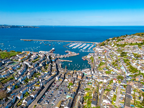 Drone view of Brixham Harbour and Town