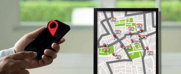 istock Hand Holding Cphone With Navigation LOCAL map Online Shopping And Local Shop Support 2150806544