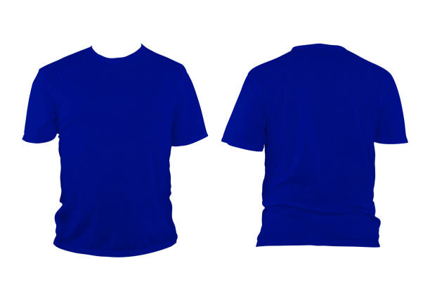 istock Dark blue  t-shirt with round neck, collarless and sleeves. 2150806573
