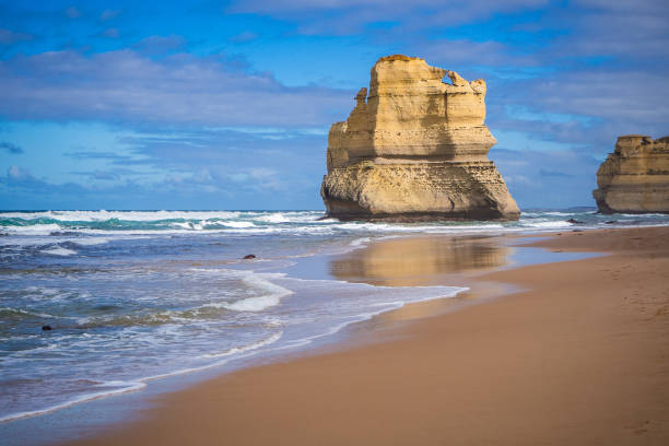 Helicopter aerial view of Twelve Apostles along Great Ocean Road during a storm - Port Campbell, Australia.
