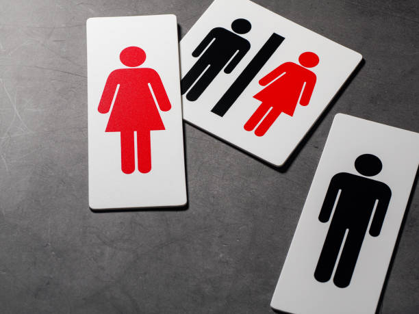 istock Restroom sign on darke background 2150808528
