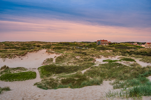 View of the dune landscape of Egfmond aan Zee in the evening