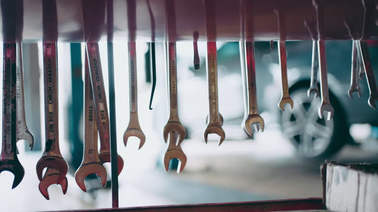 Mechanic tools at car repair shop.