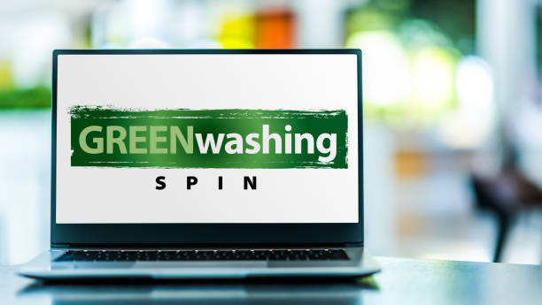 istock Laptop computer displaying the sign of Greenwashing 2150811514