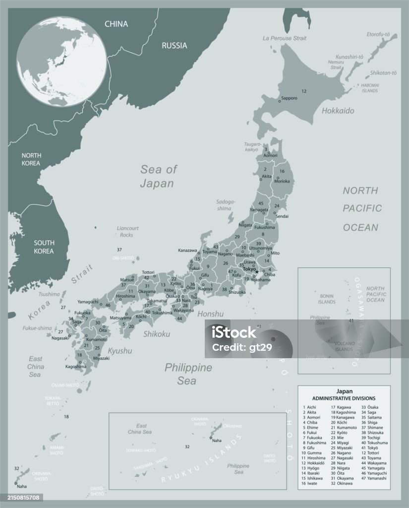 Japan Normal Country Japan Detailed Map With Administrative Divisions Country Vector ...