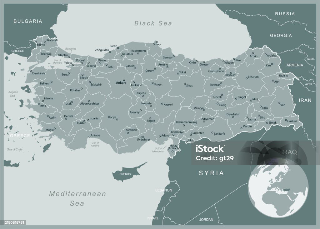 Turkey Map Split Turkey Detailed Map With Administrative Divisions Country Vector ...