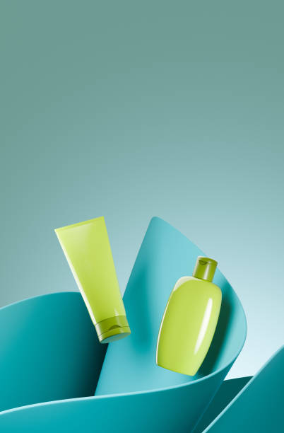 Red Bottle with women perfume on with rose Blue background