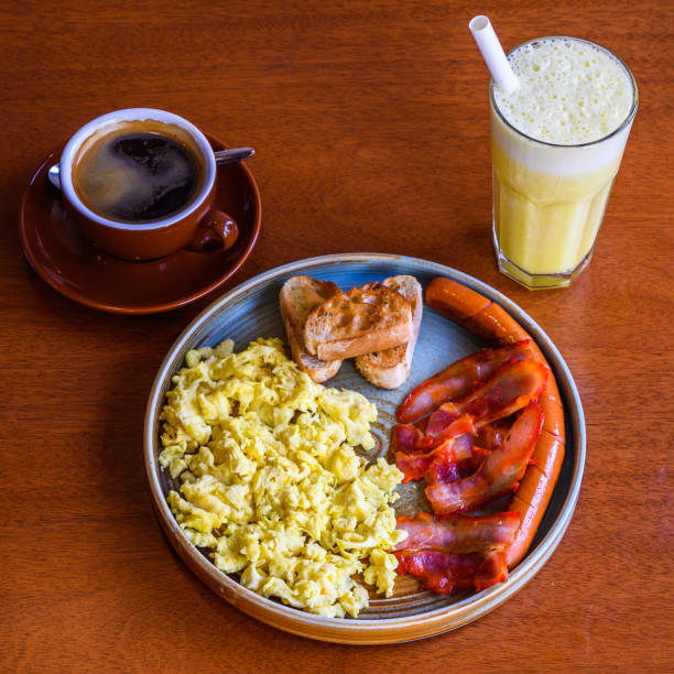 istock Hearty breakfast plate with coffee and juice 2150817310