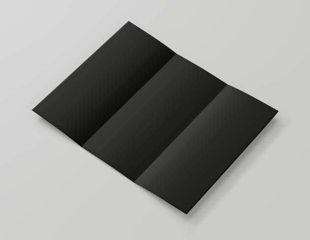 istock Black A4 trifold paper brochure mockup, Blank tempelate, Leaflet, Pamphlet, Flyer, Booklet, Catalog empty mock-up, 3D Rendered isolated on a light background 2150819234