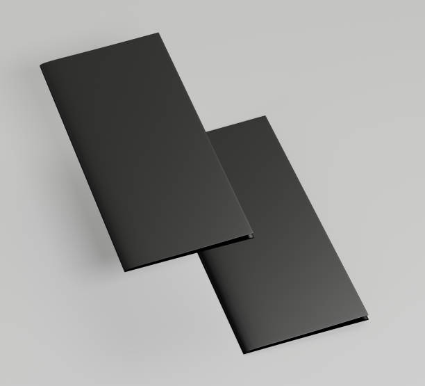 istock Black A4 trifold paper brochure mockup, Blank tempelate, Leaflet, Pamphlet, Flyer, Booklet, Catalog empty mock-up, 3D Rendered isolated on a light background 2150819260