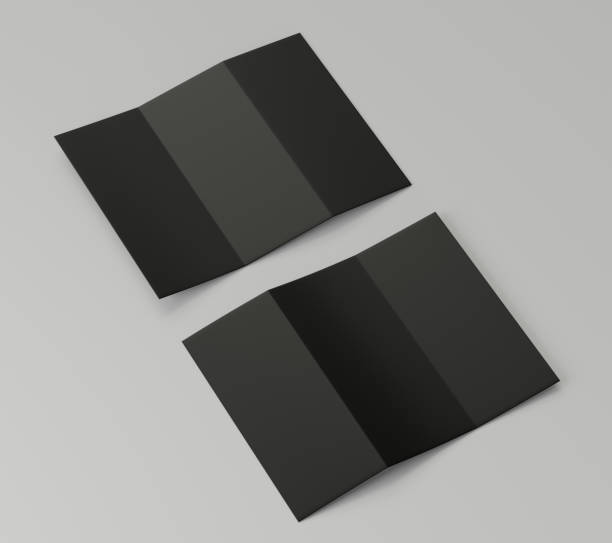 istock Black A4 trifold paper brochure mockup, Blank tempelate, Leaflet, Pamphlet, Flyer, Booklet, Catalog empty mock-up, 3D Rendered isolated on a light background 2150819357