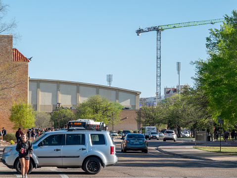 Lubbock, Texas, USA- April 11, 2024: Ongoing construction near United Supermarkets Arena on the campus of Texas Tech University.