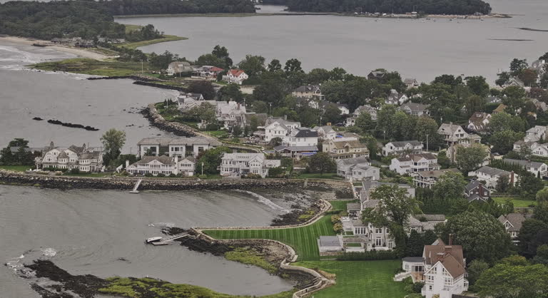 Stamford Connecticut Aerial v9 birdseye closeup drone flyover charming coastal village of Old Greenwich neighborhood capturing waterfront properties - Shot with Mavic 3 Pro Cine - October 2023