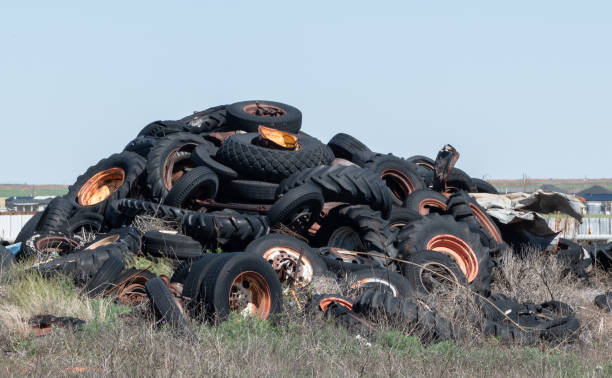 Large pile of discarded tires and wheels