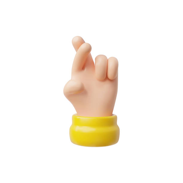 istock Two fingers crossed hand gesture 3D vector emoji icon, good luck or lie, arm with yellow sleeve, superstition symbol 2150831165