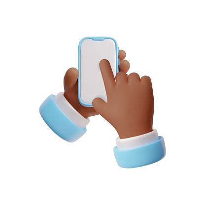 3D hand icon using a smartphone, with a touch gesture on screen, in a vector illustration for digital concepts.