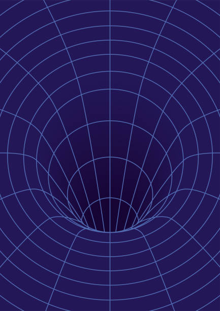 Wireframe Geometric Dark Blue Psychedelic Wormhole Structure Vector Illustration of a Modern Wireframe Geometric Dark Blue Psychedelic Wormhole Structure astrophysics stock illustrations