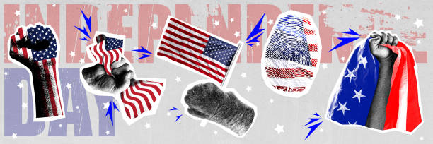 istock Strength in unity. Human hands and American flags, convey powerful message of strength in unity. Contemporary art collage. 2150833631
