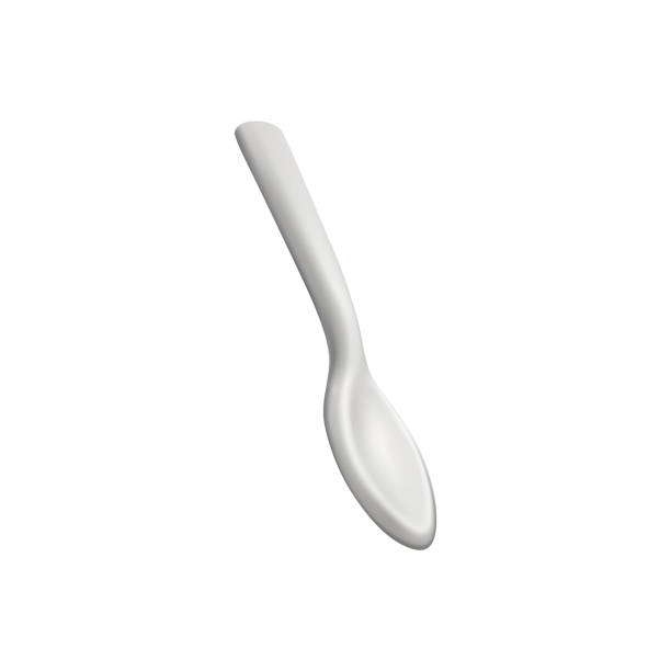 istock Plastic or steel spoon 3D vector icon, cutlery white tool for eating or preparing food, table utensil render kitchenware 2150837577