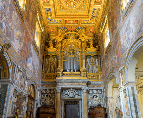 Pipe organ  in the Archbasilica of Saint John Lateran (Basilica di San Giovanni in Laterano). Major Papal. Lateran Basilica or Saint John Lateran. Rome, Italy