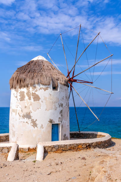 Famous traditional old windmills on Mykonos Island, Cyclades, Greece.