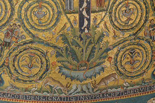 Acanthus  - detail of the mosaic in the Apse in the Basilica of Saint Clement (Basilica di San Clemente al Laterano) - Latin Catholic minor basilica. Rome, Italy.