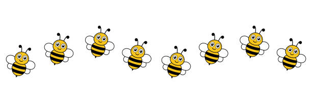Cartoon flying bees swarm. Cartoon flying bees swarm. Happy bumblebees group. Vector illustration isolated on white. hornet swarm stock illustrations