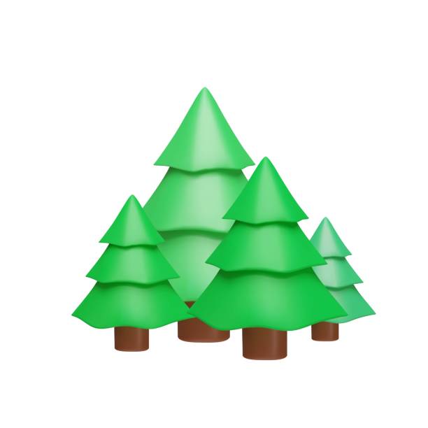 istock A set of 3D Christmas trees for a game or design background. 2150841353