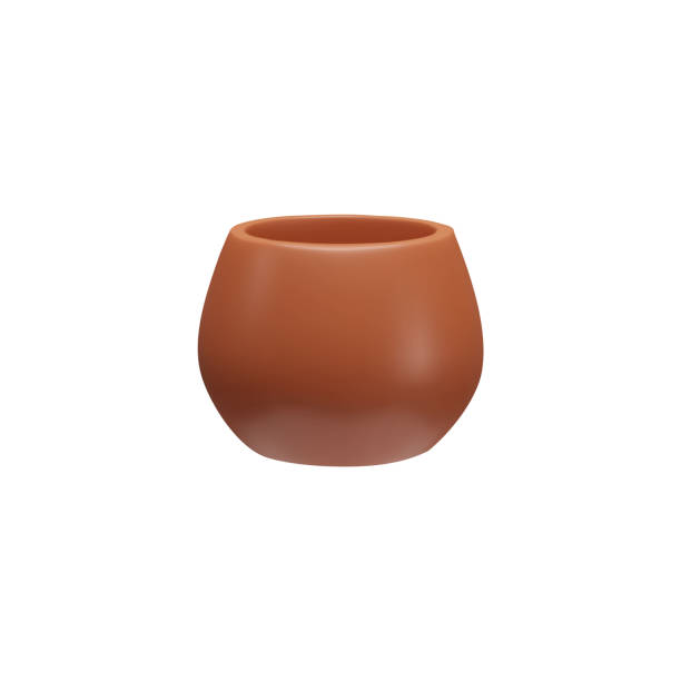 istock Clay pot for house plants 3D vector, empty terracotta flowerpot, plastic vase, brown ceramic bowl interior decoration 2150841462