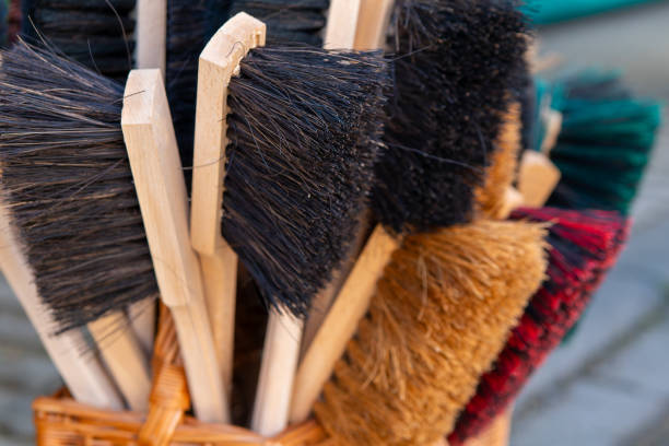 various brushes for the household on sale in selective focus