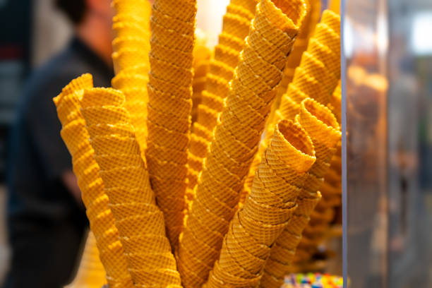 istock stacked empty ice cream cones at a sales stand 2150846849