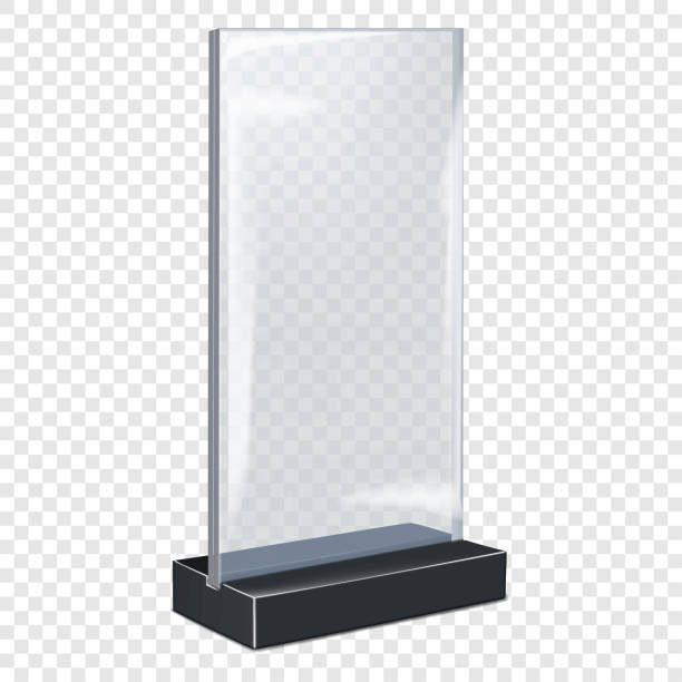 istock Clear acrylic table tent vector mockup. Double sided plexiglass sign holder realistic mock-up. QR code, promo poster, menu display counter stand template 2150847068