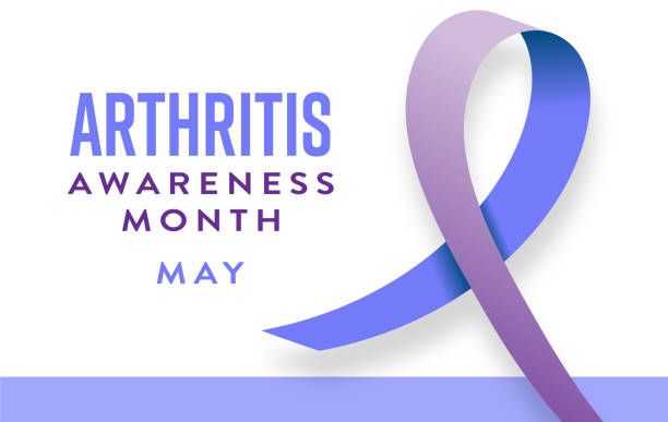 istock Arthritis Awareness Month May with purple and blue ribbon web banner text design template 2150852161