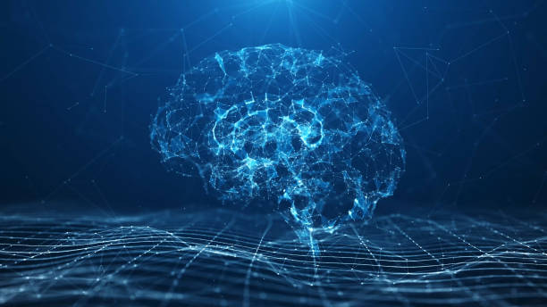 el microprocesador de ia transfiere datos digitales a través de una computadora con circuito cerebral - cerebro humano fotografías e imágenes de stock