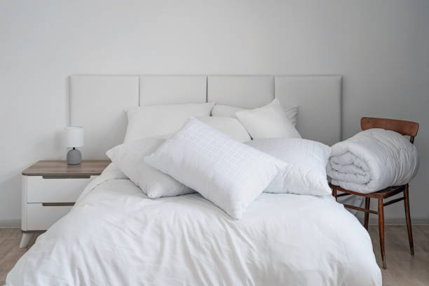 close up on pillows on the bed