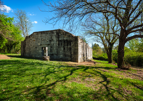 Gattico-Veruno, Piedmont, Italy - April 17, 2024: Exterior view of the ruins of the Parish Church of Saint Martin