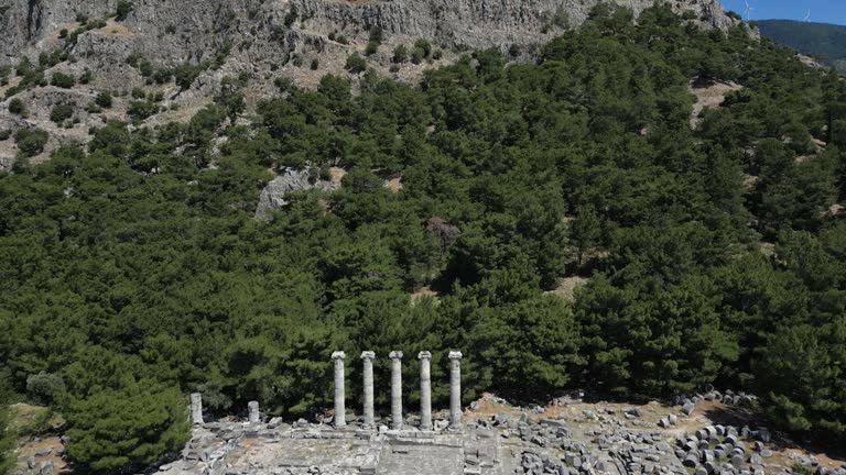 Ruins of Athena Temple in Destroyed Ancient City of Priene in Spring Day, Aydin - Turkey