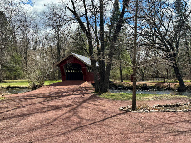 istock Red covered bridge over Crystal River in Waupaca, Wisconsin 2150861613